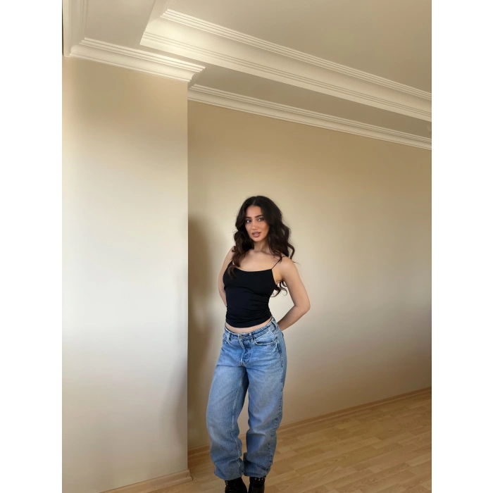 Siyah ZRA Model Poliamid İp Askı Bluz