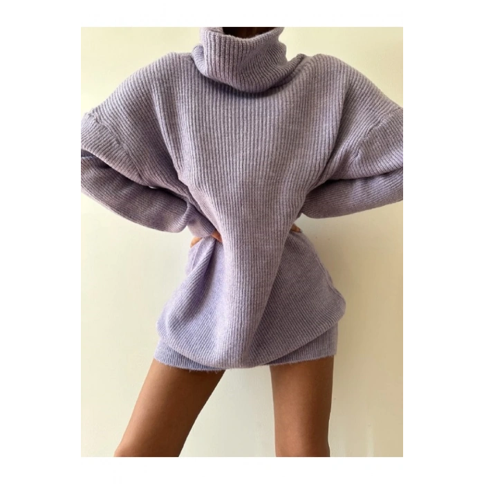 Gri Boğazlı Triko Elbise