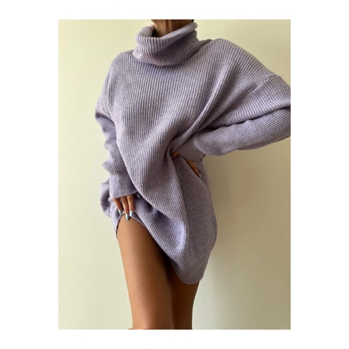 Gri Boğazlı Triko Elbise