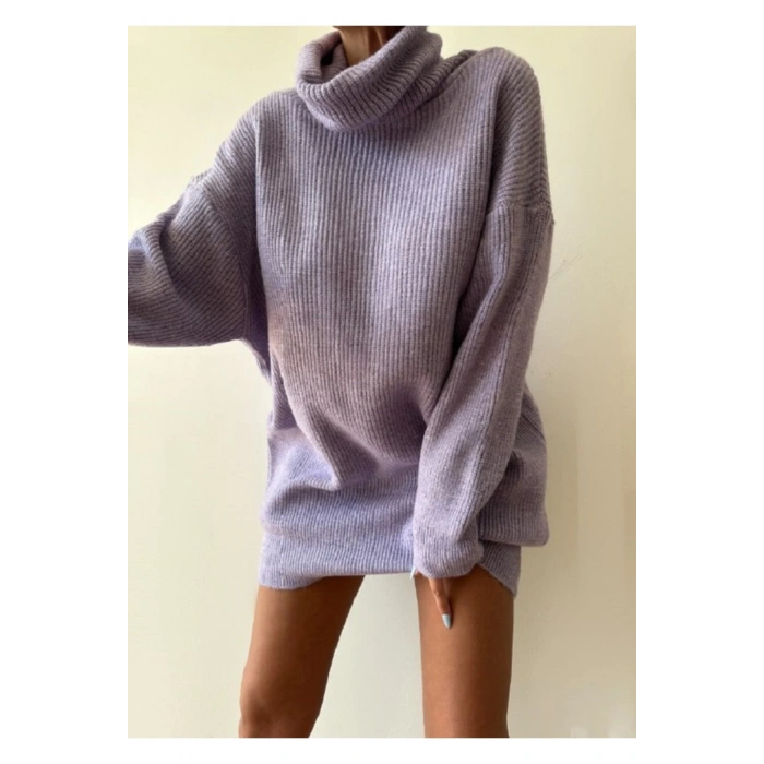 Gri Boğazlı Triko Elbise