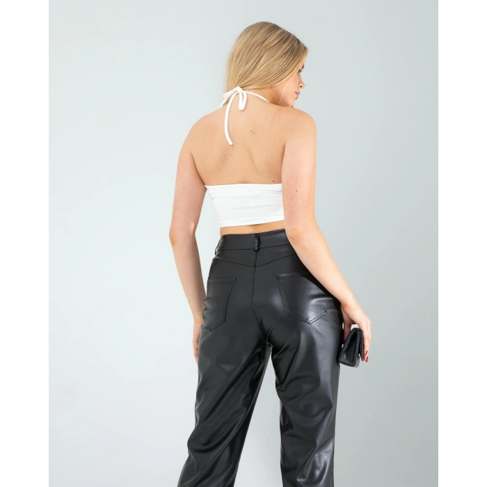 Tül Detay Boyundan Bağlamalı Askılı Bluz