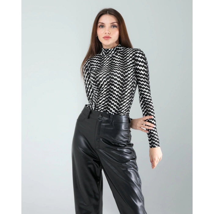 Geometrik Desen Uzun Kollu Body