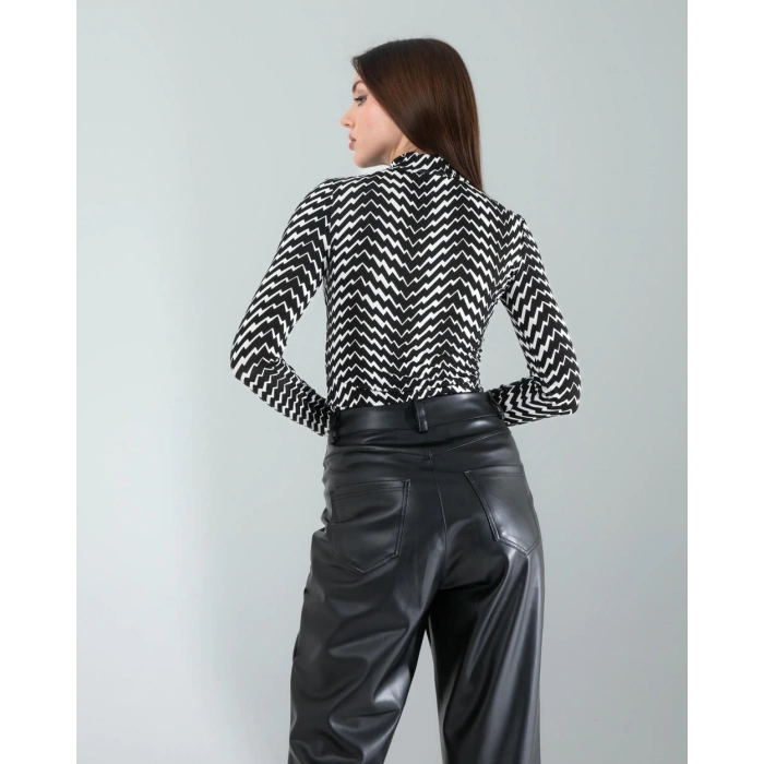 Geometrik Desen Uzun Kollu Body