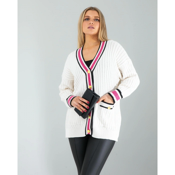 Çizgi Detay Triko Hırka