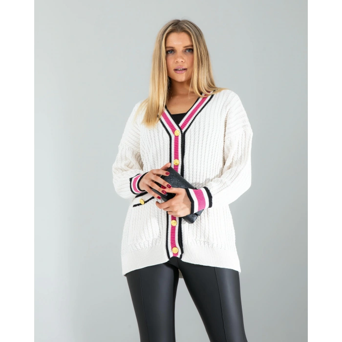 Çizgi Detay Triko Hırka