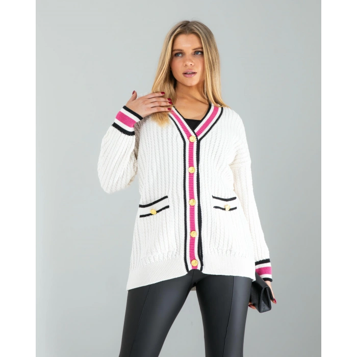 Çizgi Detay Triko Hırka