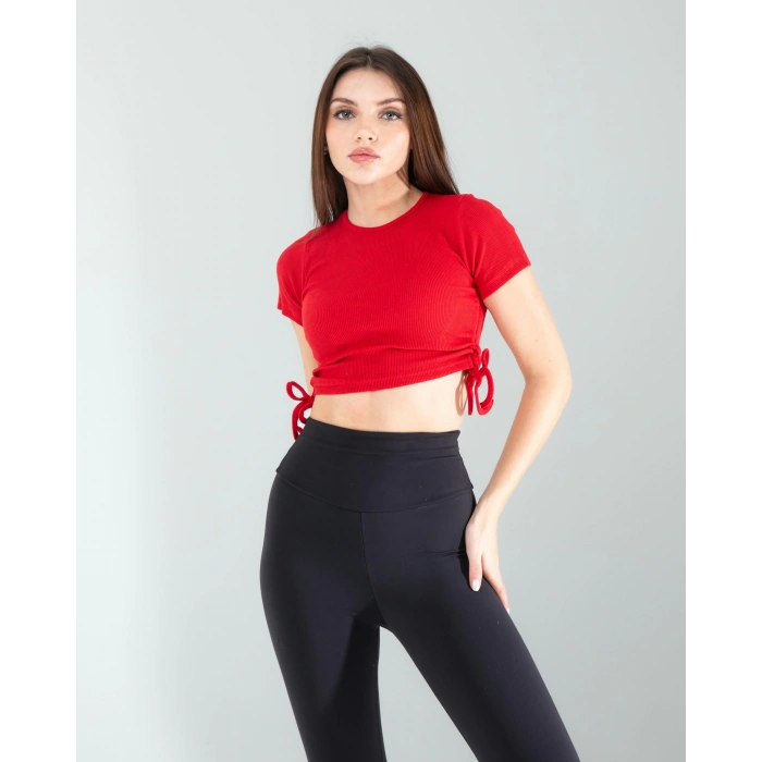 Kırmızı Yandan Büzgülü Crop