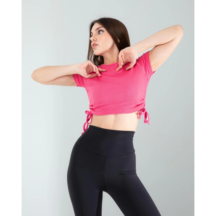 Pembe Yandan Büzgülü Crop