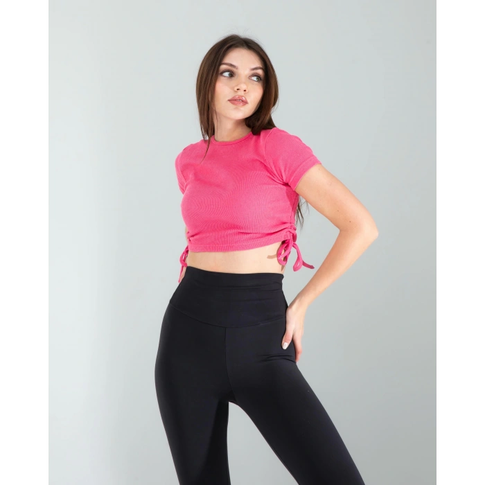 Pembe Yandan Büzgülü Crop