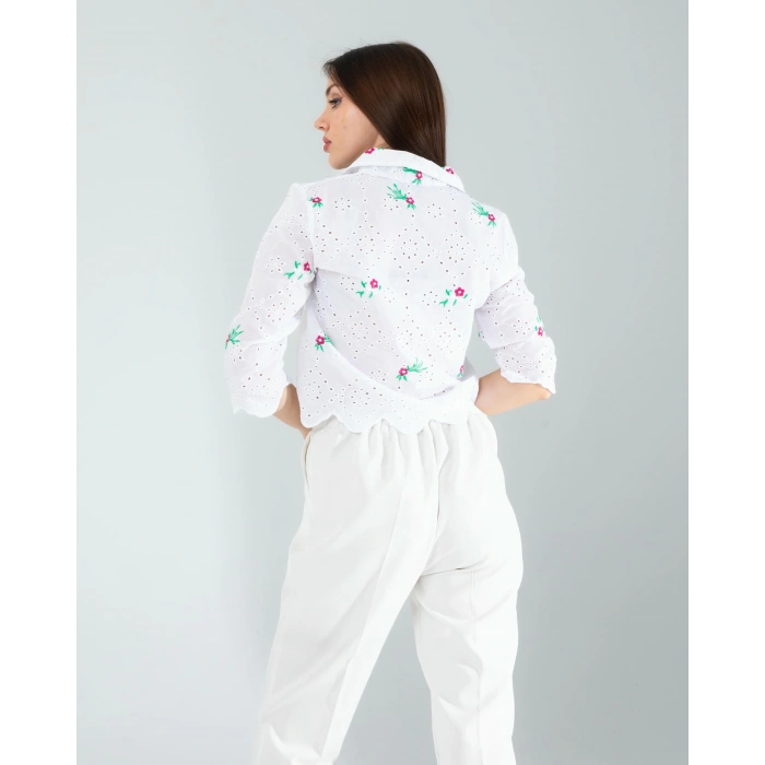 Yeşil Nakışlı Fisto Gömlek