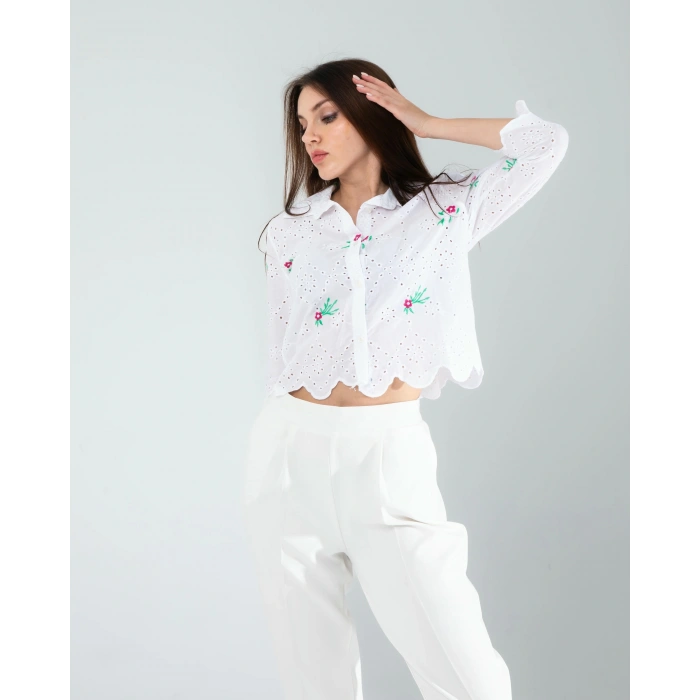 Yeşil Nakışlı Fisto Gömlek