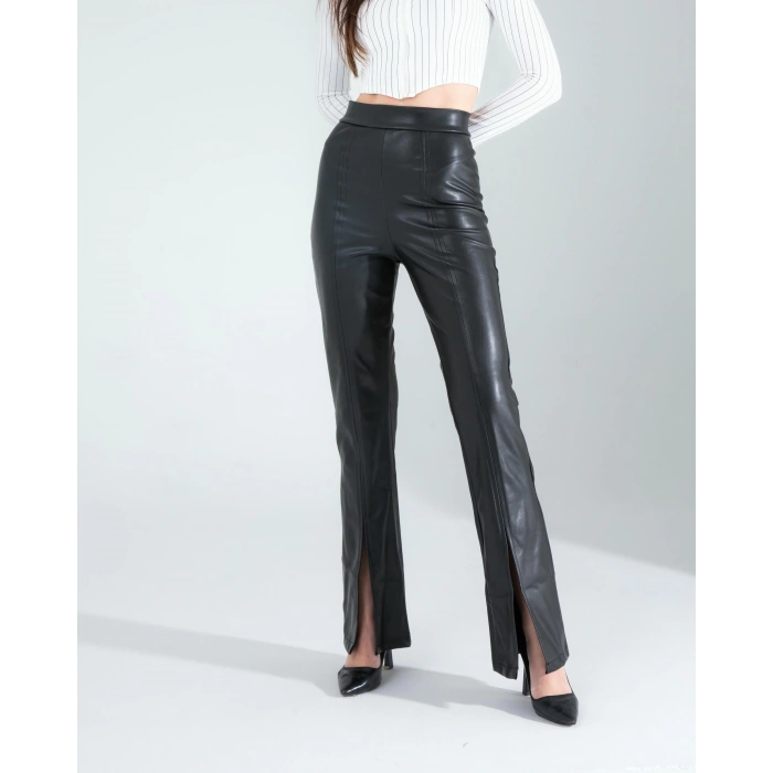 Yırtmaçlı Deri Pantolon