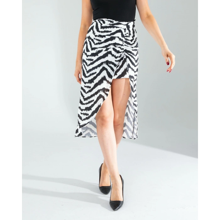 Zebra Desen Yandan Büzgülü Etek