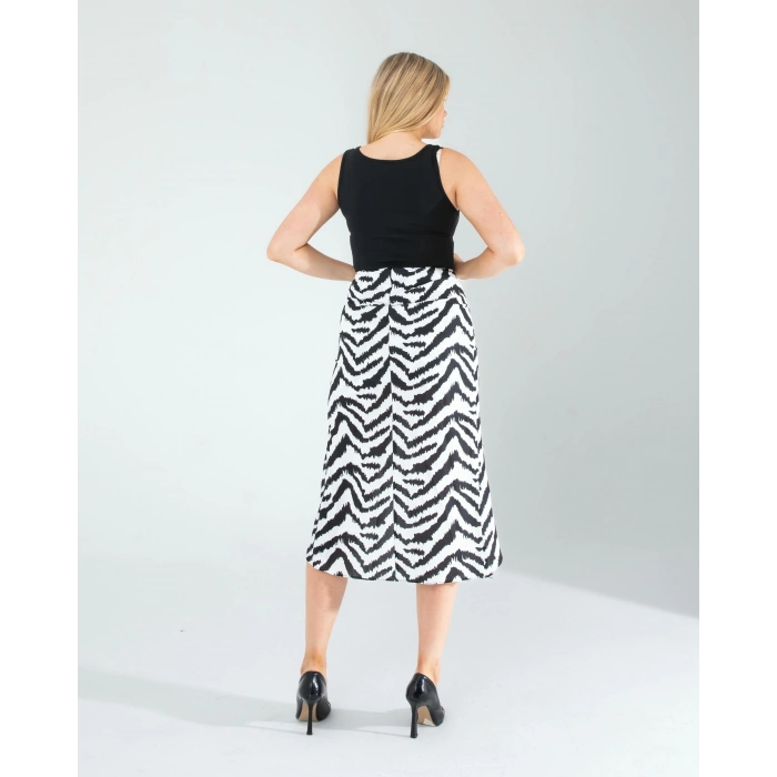 Zebra Desen Yandan Büzgülü Etek