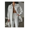 Gümüş Varaklı Beyaz Gabardin Takım