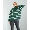 Yeşil Dik Yaka Çizgili Triko Kazak