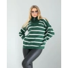 Yeşil Dik Yaka Çizgili Triko Kazak