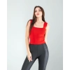 Kırmızı Kare Yaka Kalın Askı Triko Crop Bluz