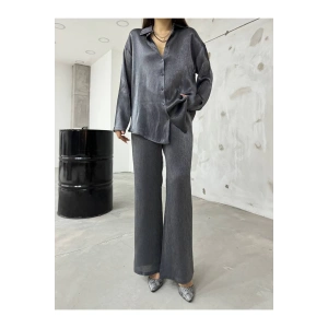 Simli Antrasit Şifon Takım