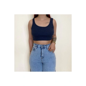 İndigo Kalın Askılı Fitilli Crop