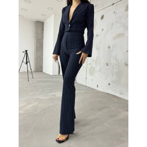 Lacivert İspanyol Kollu İtalyan Çizgili Takım