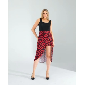 Kırmızı Zebra Desen Yandan Büzgülü Etek