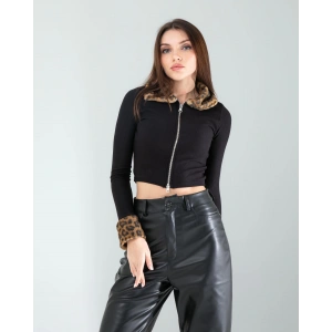 Kürk Detay Fermuarlı Crop