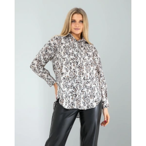 Ekru Leopar Desen Gömlek