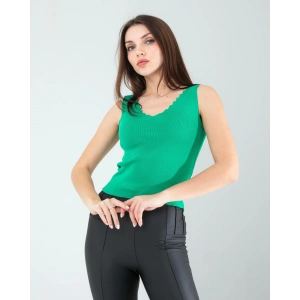 Yeşil Merdiven Yaka Kalın Askı Crop Bluz