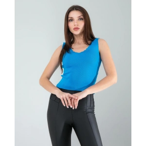 Mavi Merdiven Yaka Kalın Askı Crop Bluz