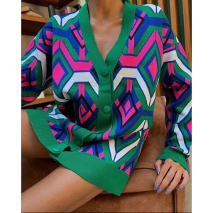 Özel Tasarım Yeşil Çelik Örgü Triko Kadın Hırka