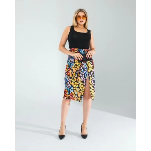 Siyah Şal Detay Yandan Yırtmaçlı Etek