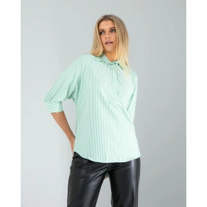 Yarım Düğme Yeşil Çizgili Beyaz Gömlek