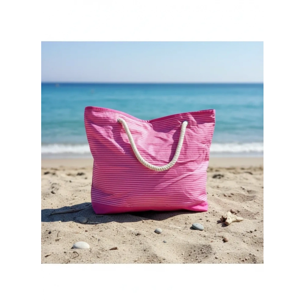 Plaj Çantası Pembe 45cm Makyaj Çantası Hediyeli