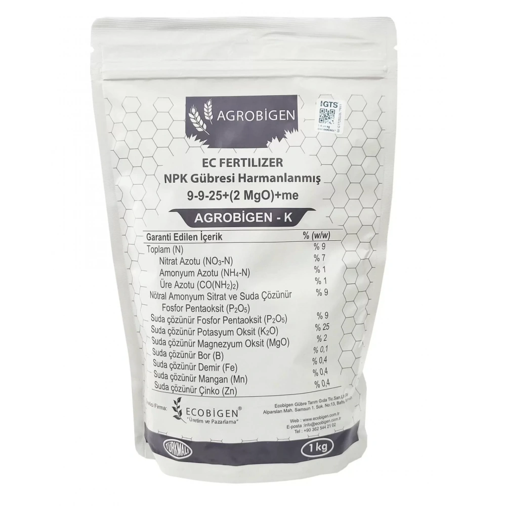 Agrobigen-K Npk Gübresi Harmanlanmış 9-9-25+(2Mgo)+Me 1Kg
