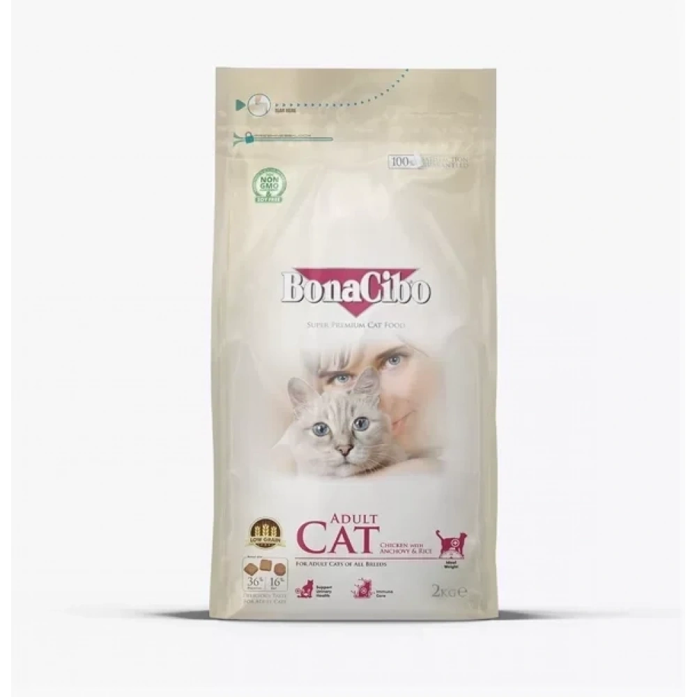 BonaCibo Adult Cat Tavuklu (Hamsi ve Pirinç eşliğinde) Yetişkin Kedi Maması 2kg