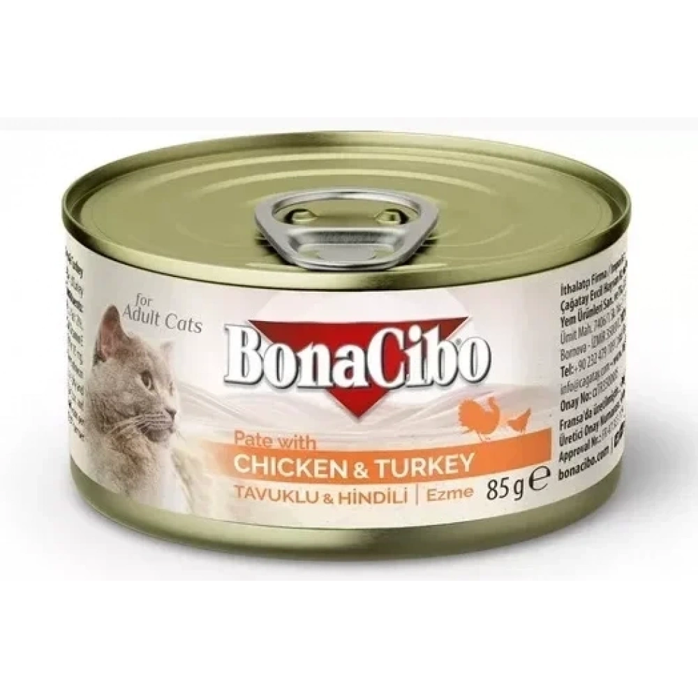 BonaCibo Ezme Tavuklu & Hindili Yetişkin Yaş Kedi Maması 85gr