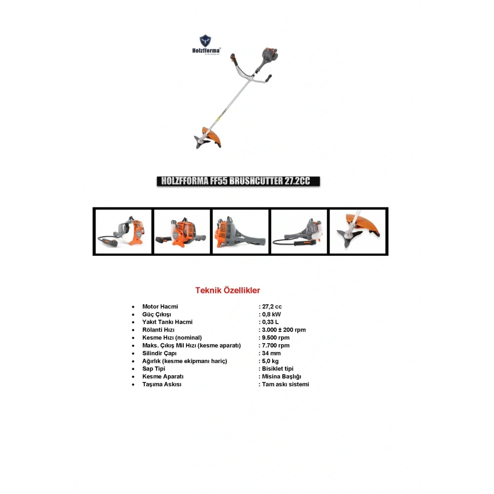 Holzfforma FF55 Motorlu Yan Tırpan 3,0 Hp Profesyonel Benzinli Tırpan