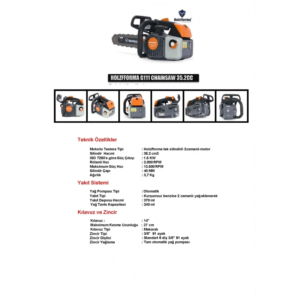 HOLZFFORMA G111 BENZİNLİ MOTORLU TESTERE
