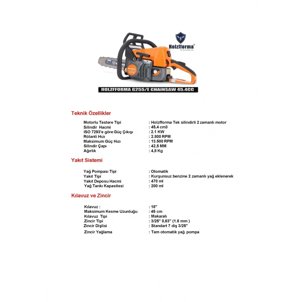 HOLZFFORMA G255E BENZİNLİ TESTERE