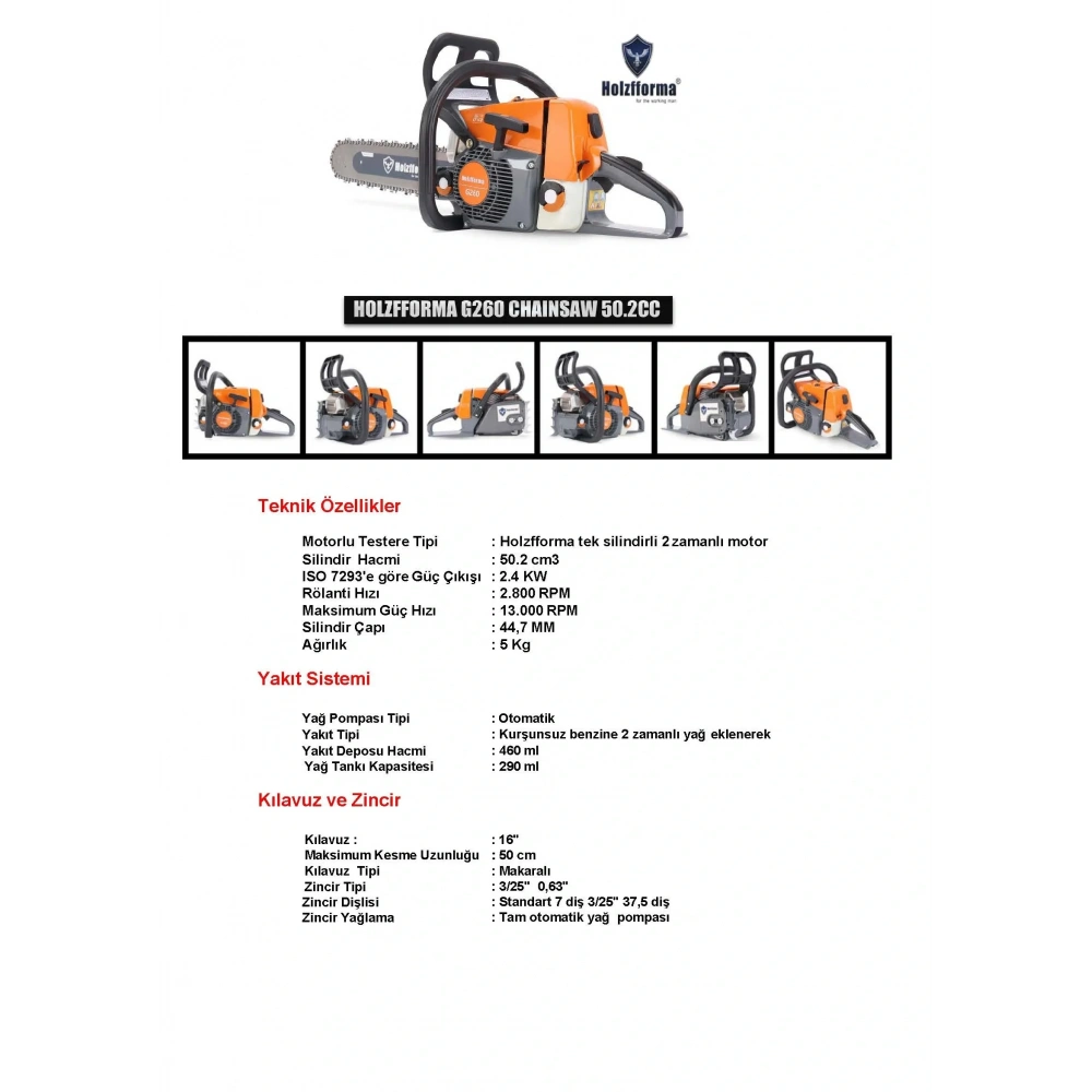 HOLZFFORMA G260 BENZİNLİ MOTORLU TESTERE