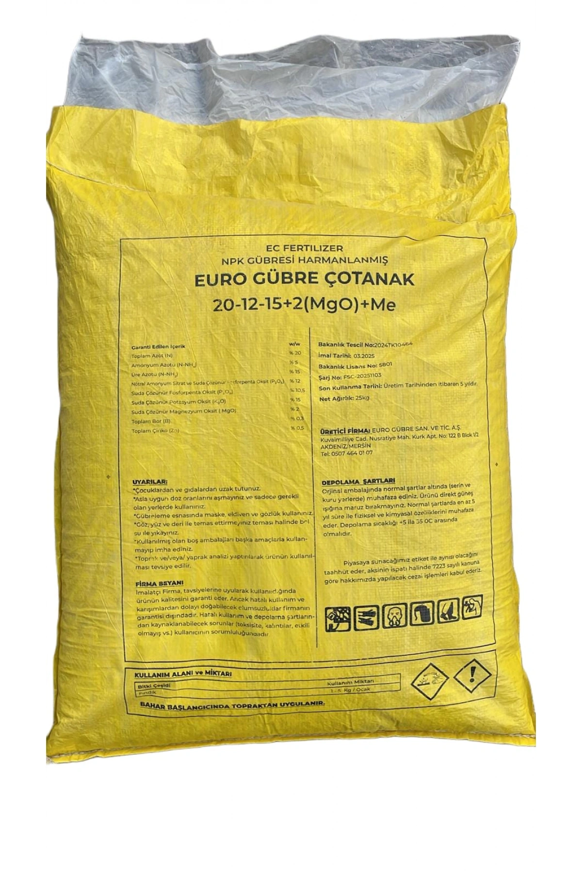 Çotanak 20-12-15+(MGO)+Me Bor ve Çinko Katkılı Taban Gübresi 25kg