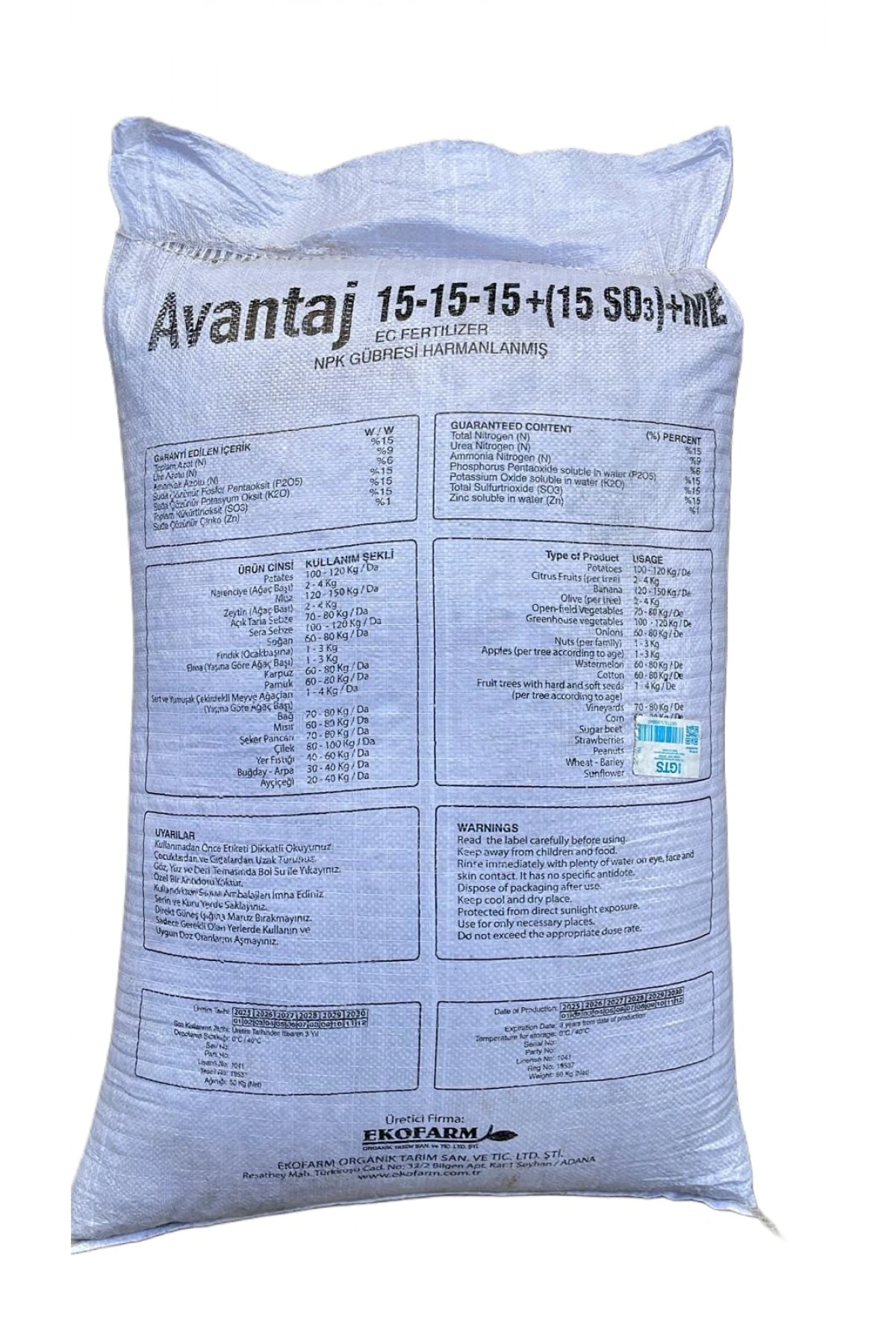 Avantaj 15-15-15 +(15 SO3)+ME NPK Gübresi Harmanlanmış 50 kg