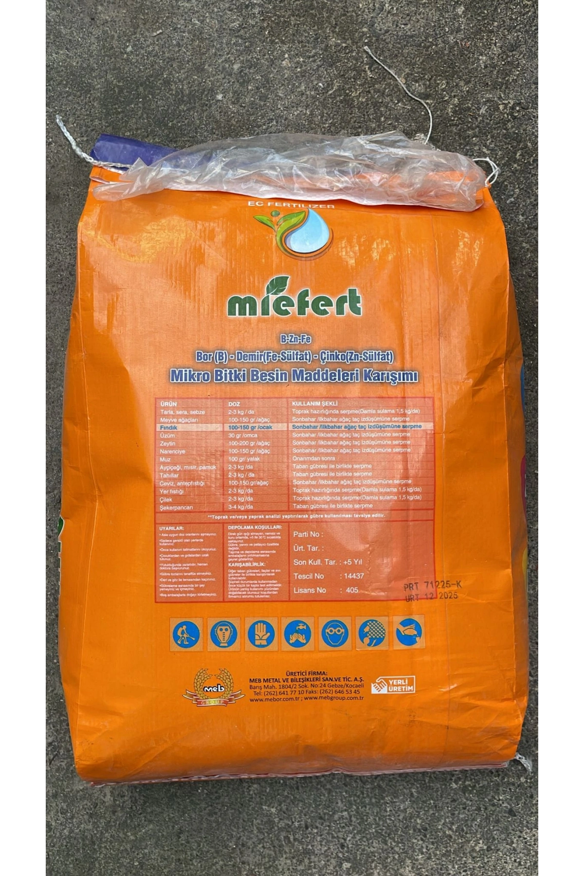 Miefert B-Zn-Fe Mikro Bitki Besin Maddeleri Karışımı Gübre 10kg