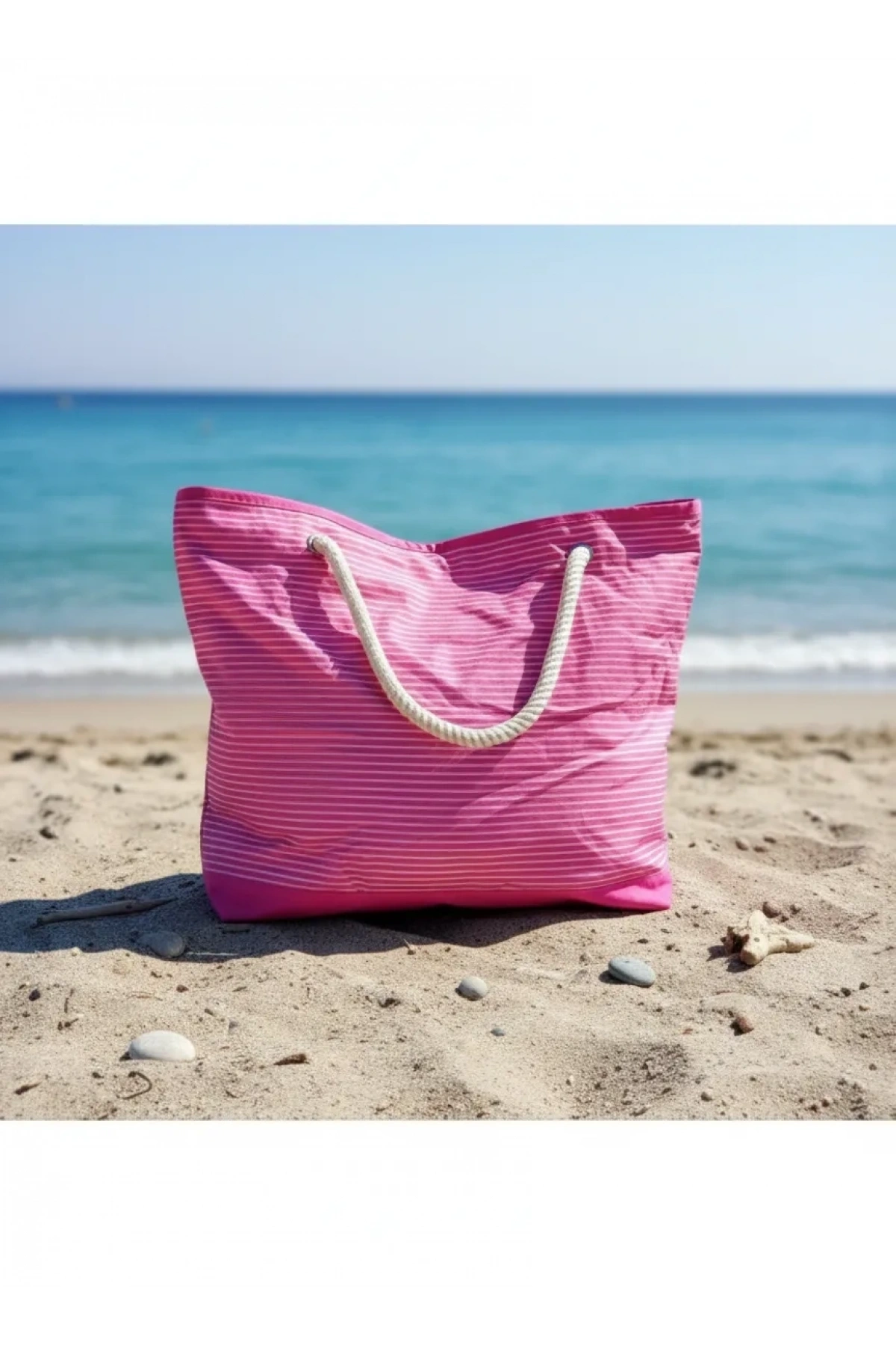 Plaj Çantası Pembe 45cm Makyaj Çantası Hediyeli