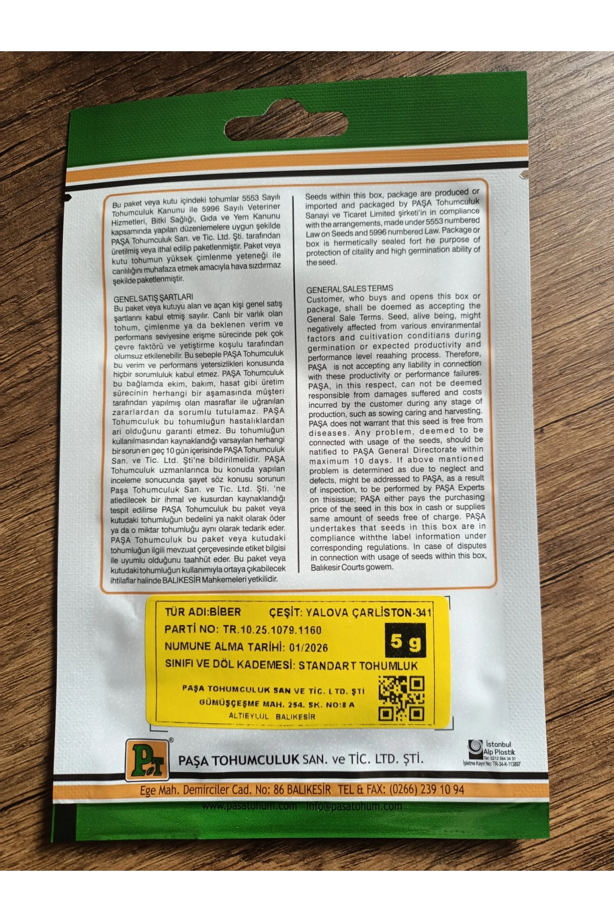 Paşa Tohumculuk Biber Tohumu Yalova Çarliston 5gr