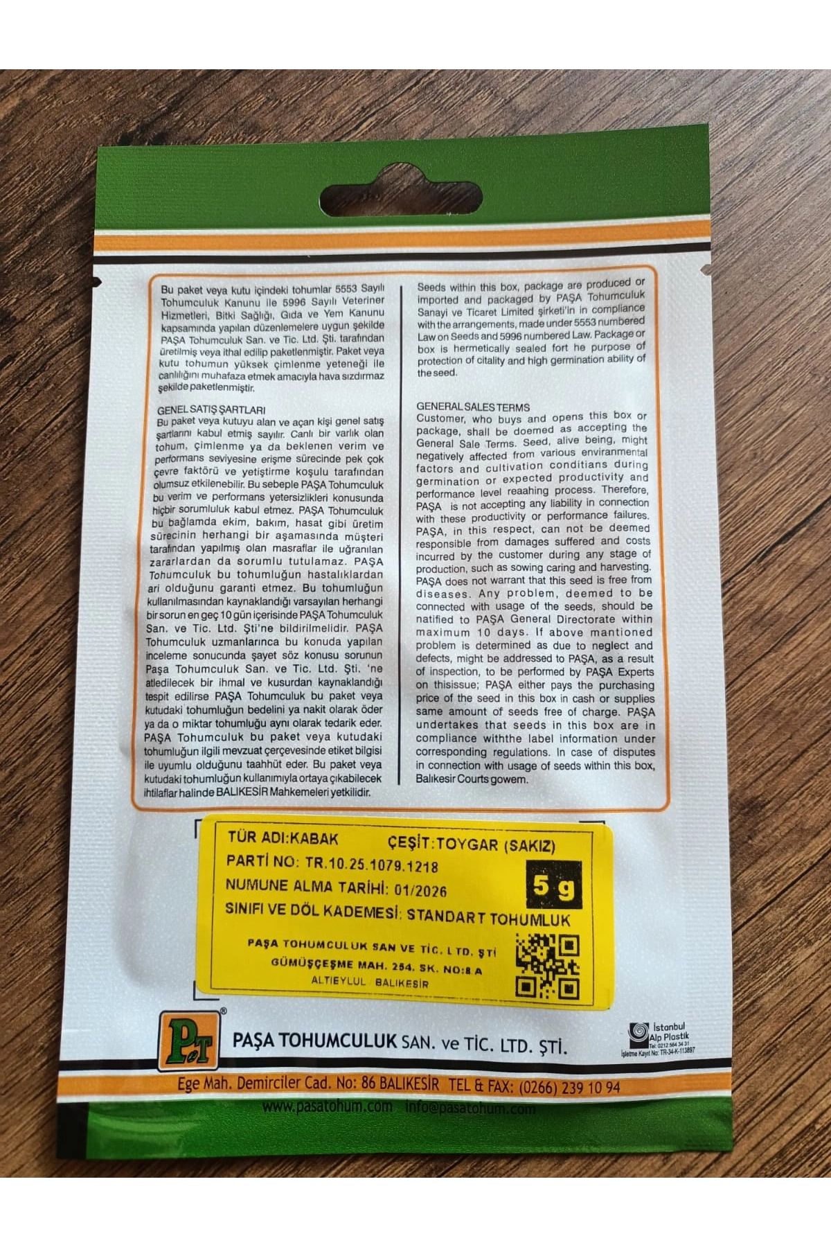 Paşa Tohumculuk Kabak Tohumu Toygar 5gr