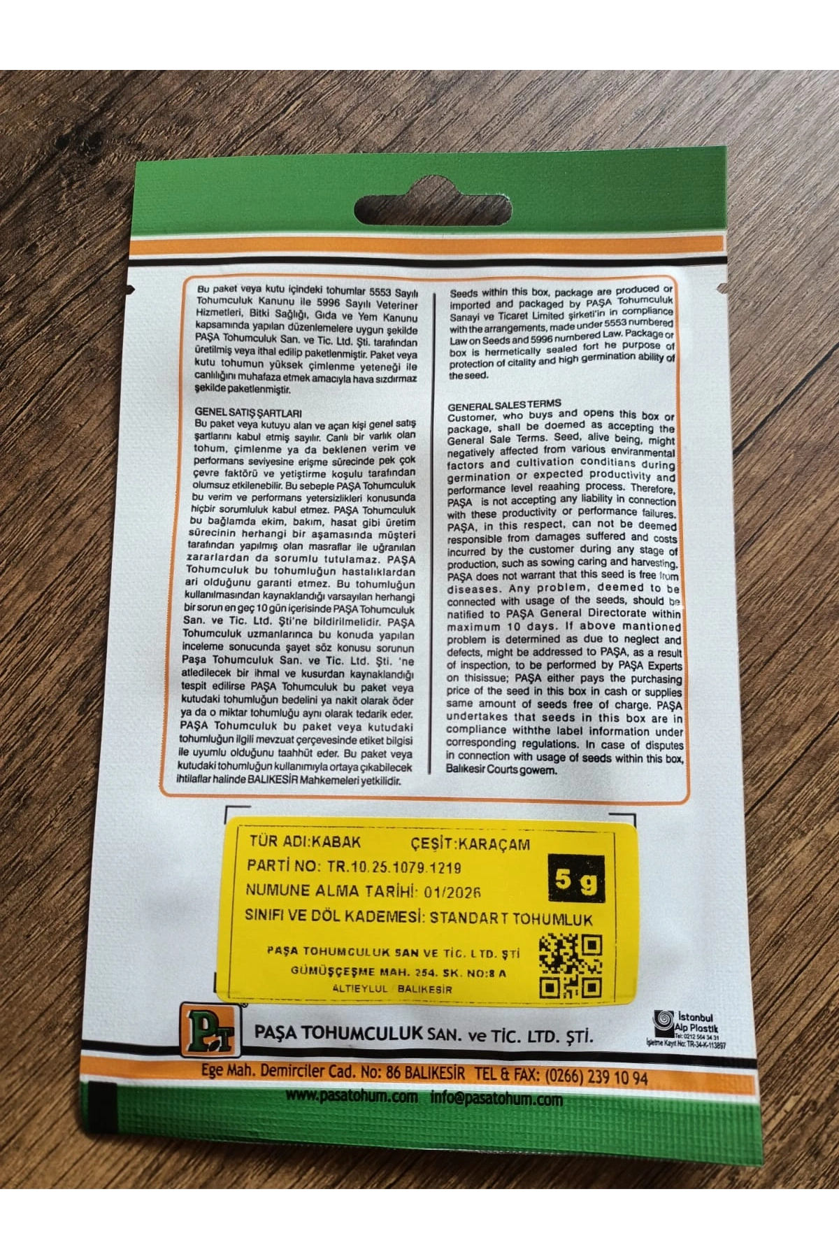 Paşa Tohumculuk Kabak Tohumu Karaçam 5 gr