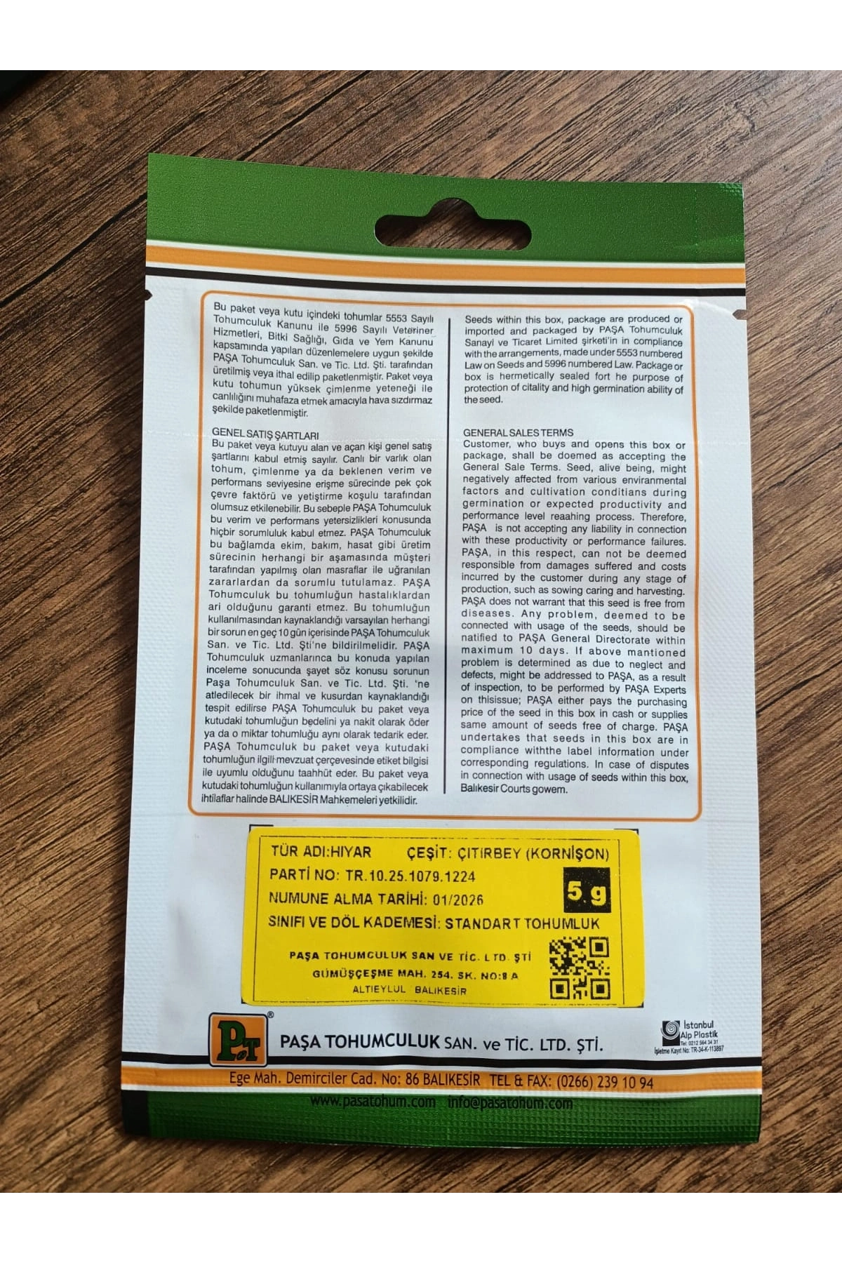 Paşa Tohumculuk Hıyar Turşuluk Tohum Çıtırbey(Kornişon) 5gr