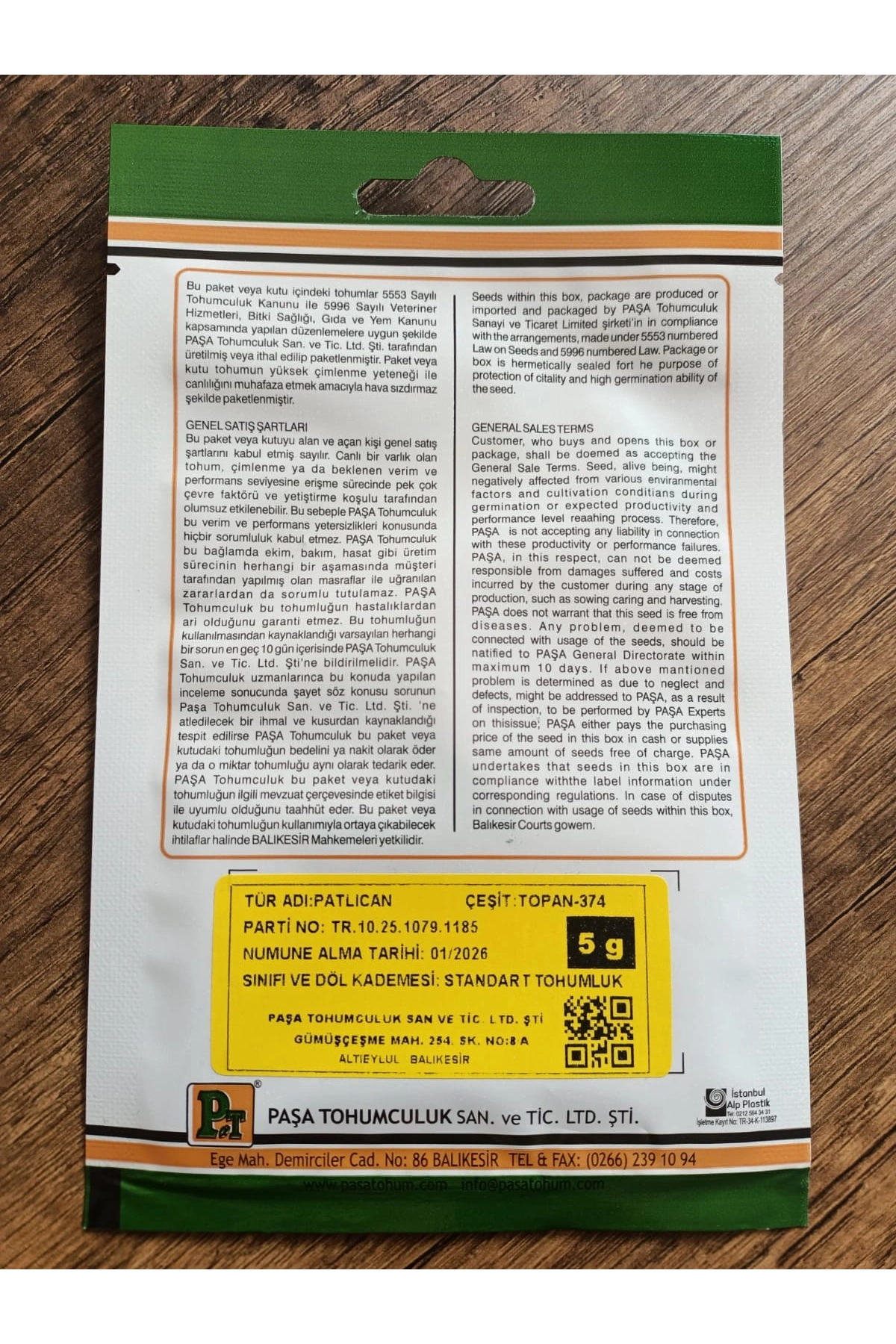 Paşa Tohumculuk Patlıca Tohumu Topan-374 5 gr